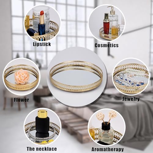 Gold Mirrored Vanity Tray for Bathroom Counter and Home Decor