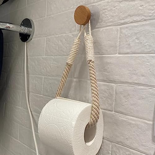 Cotton Rope Towel Holder Wall Mounted Retro Design with Wooden Hook