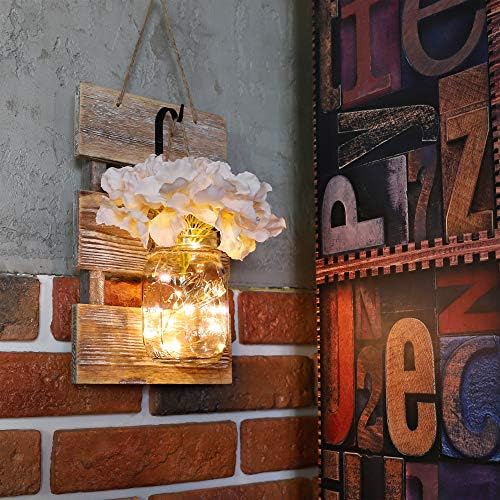 HOMKO Mason Jar Wall Decor with LED Fairy Lights - Set of 2
