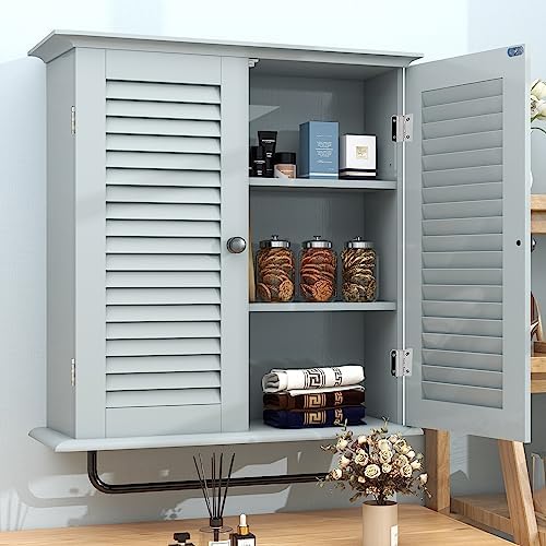 TaoHFE Wall Mounted Medicine Cabinet with Double Shutter Doors and Towel Rack