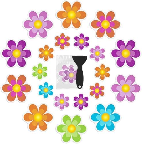 Non Slip Bathtub Stickers with Scraper 20 PCS Bright Flowers Design