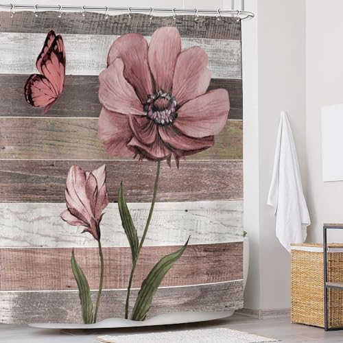 JAWO Teal Floral Shower Curtain Set 72x72 with 12 Hooks