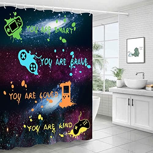 ALEXEX 4 PCS Star Outer Space Kids Shower Curtain Set with 12 Hooks