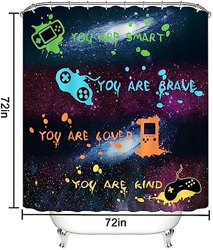ALEXEX 4 PCS Star Outer Space Kids Shower Curtain Set with 12 Hooks
