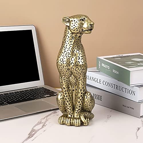 Cheetah Statue Home Decor Resin Sitting Figurine Champagne Gold