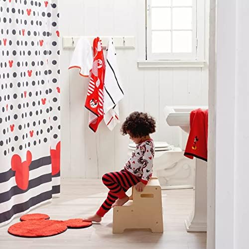 Cute Mouse Head Shower Curtain Set - 72x72in Red and Grey Deco Dot
