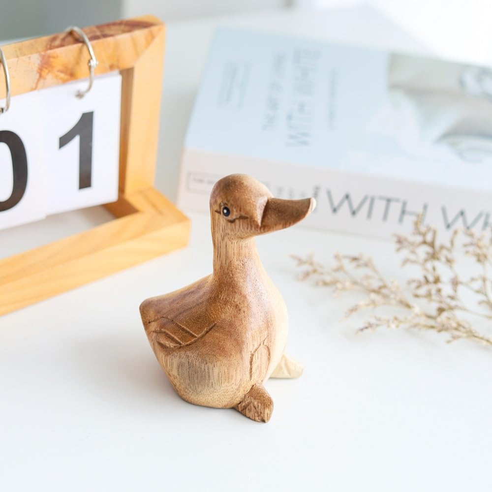 Thai Hand Carved Wooden Duck Statue Rustic Home Decor Accent