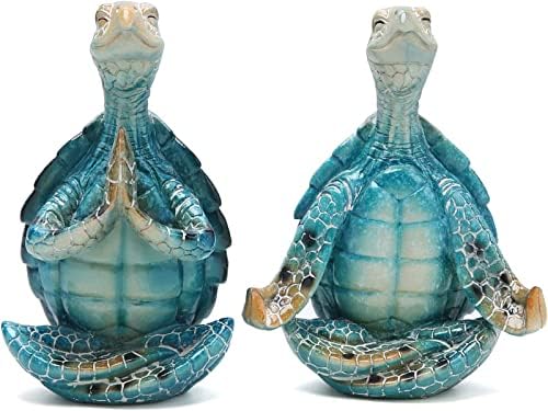 2Pcs Sea Turtle Meditation Yoga Statues - Resin Desk Decor
