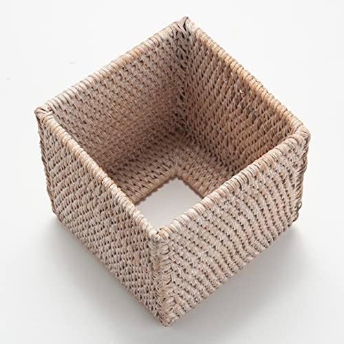DECRAFTS Rattan Tissue Box Cover Natural Woven Holder Square White