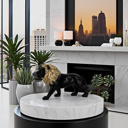 12 Black Gold Lion Statue Handmade Resin Decor