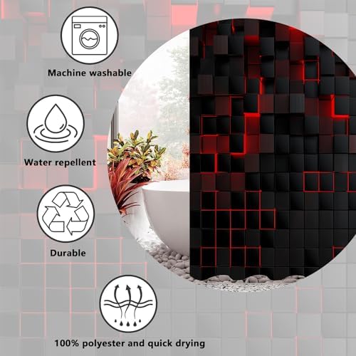 iTapnoom 72x72 Shower Curtain with 12 Hooks 3D Black Brick Design