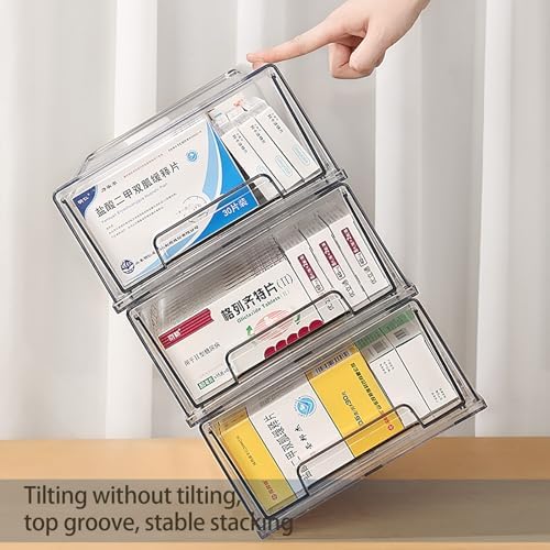 2 Pack Clear Medicine Storage Drawer with Pull Handle