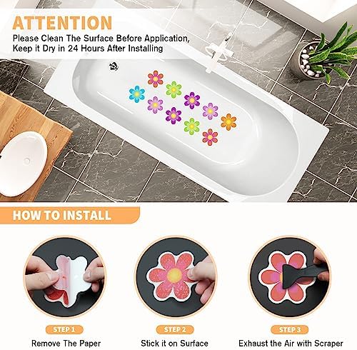 Non Slip Bathtub Stickers with Scraper 20 PCS Bright Flowers Design