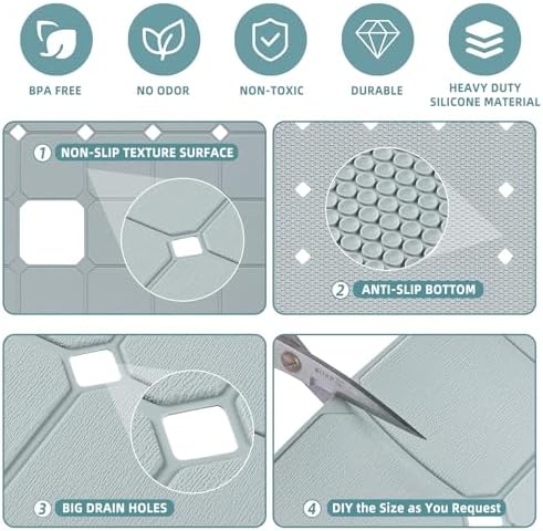 MeimeiDe Non-Slip Silicone Shower Mat 24x24 Inch Grey