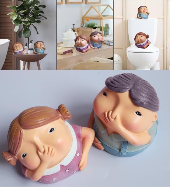 LIKDAY Whimsical Boy Girl Nose Holding Bathroom Statue