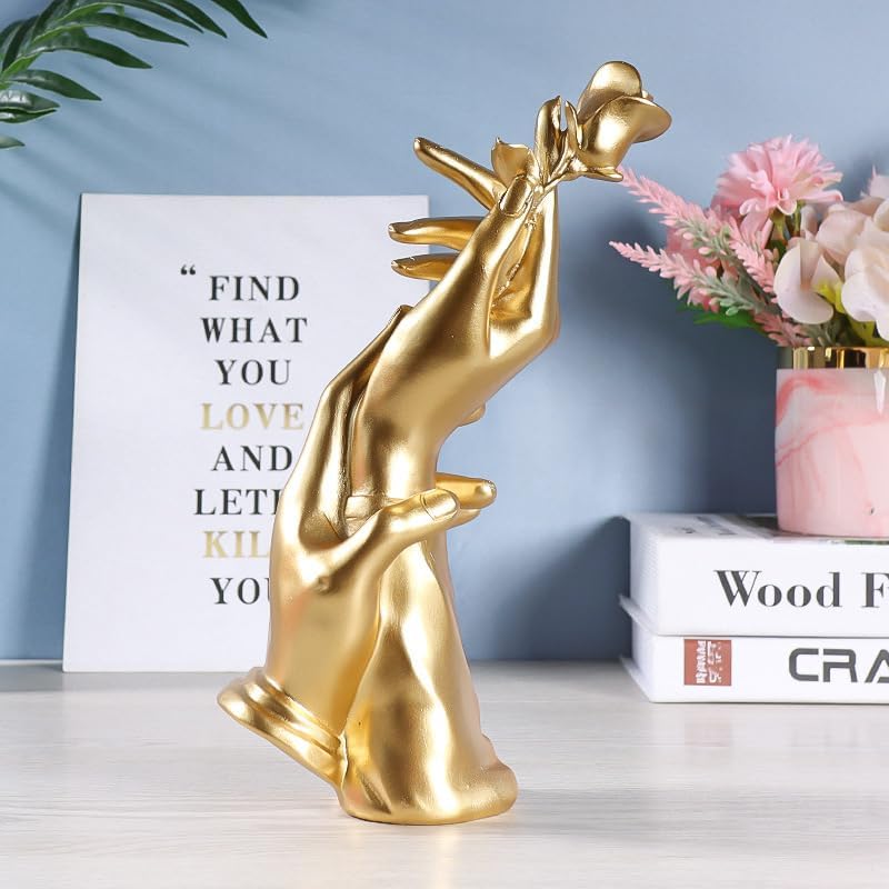 Gold Hand Statue with Roses - Love Decor Statue for Home and Office