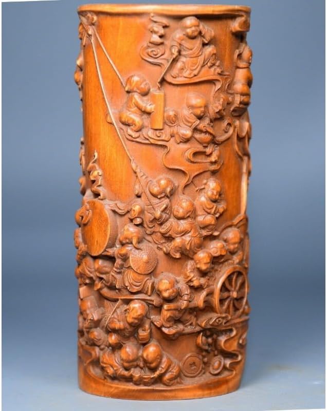 Handcrafted Boxwood Children Brush Pot Sculpture