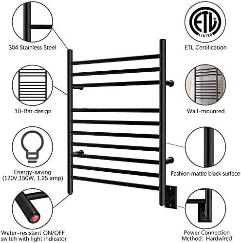 HEATGENE Matte Black Wall-Mounted Towel Warmer