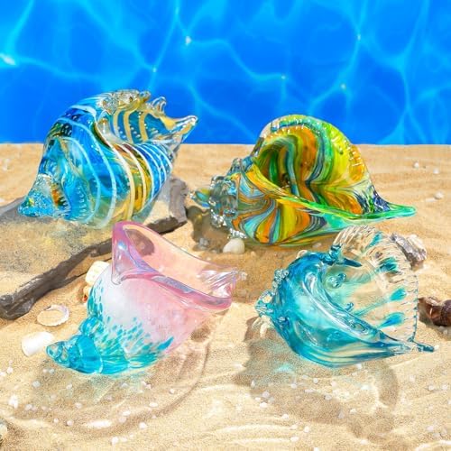 Blue Handmade Blown Glass Conch Statues Sea Decor