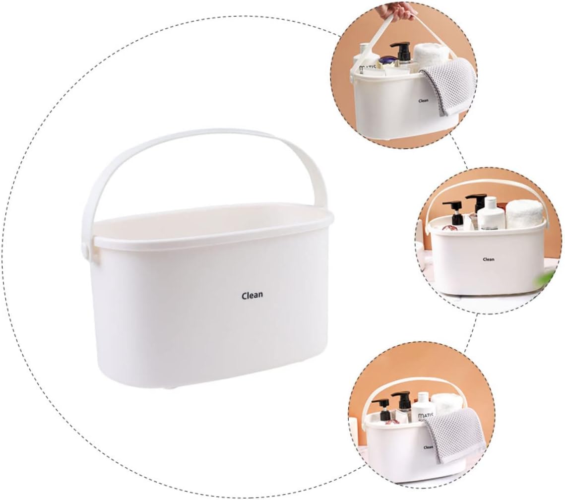 Mobestech 1Pc White Plastic Shower Organizer Basket for Bathroom Kitchen and Food Storage