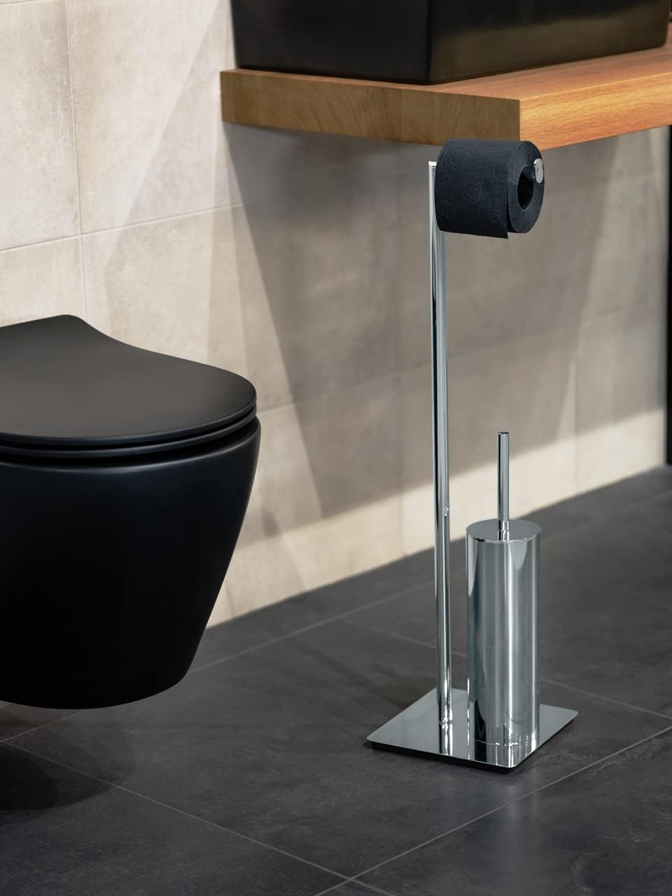 WENKO Free Standing Toilet Brush Holder Steel Silver 20x20x715cm