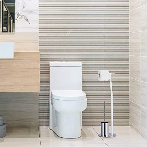 Toilet Brush Holder with Roll Holder - Modern WhiteChrome