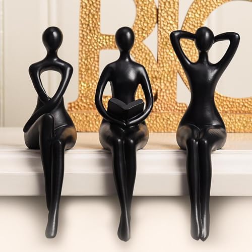 Quoowiit Black Thinker Statue Bookshelf Decor Set of 3