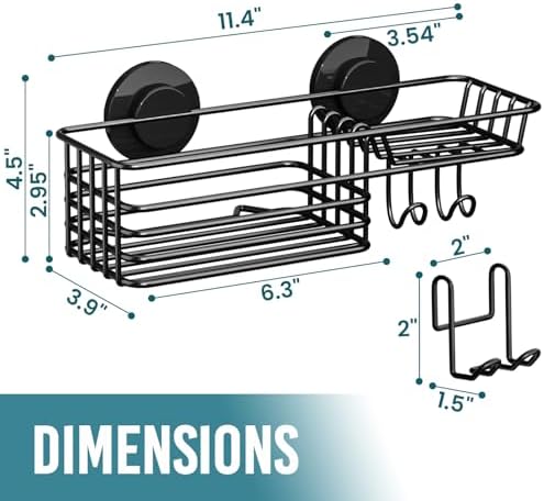 TAILI Heavy Duty Suction Shower Caddy with Hooks and Soap Holder