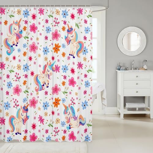 Erosebridal Kids Unicorn Waterproof Shower Curtain
