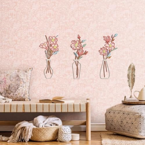 Primst 3 Pcs Metal Flower Wall Art - Rustic Boho Decor