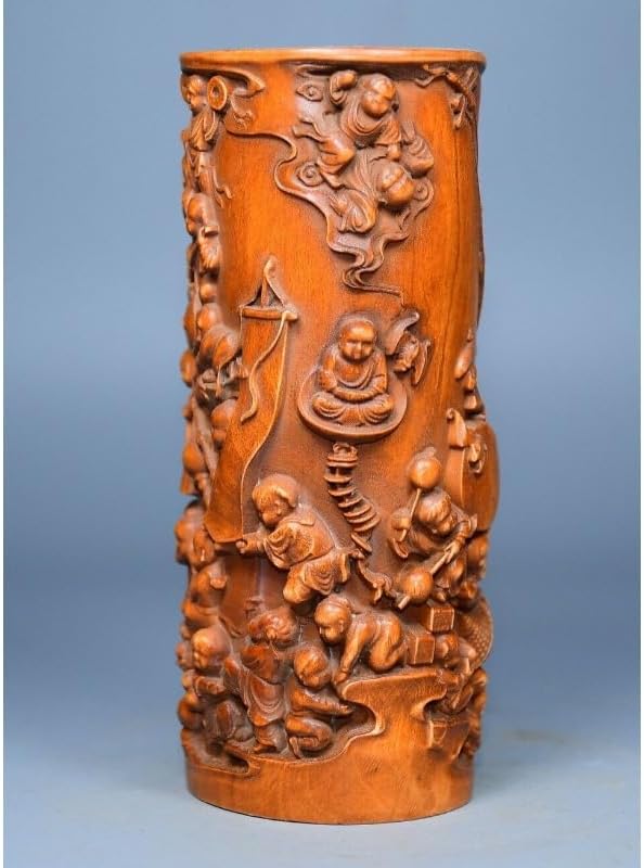 Handcrafted Boxwood Children Brush Pot Sculpture