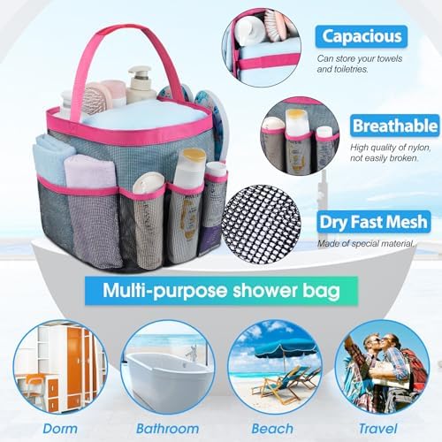 Attmu Mesh Shower Caddy with 8 Pockets for Dorm Room and Travel