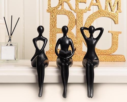 Quoowiit Black Thinker Statue Bookshelf Decor Set of 3