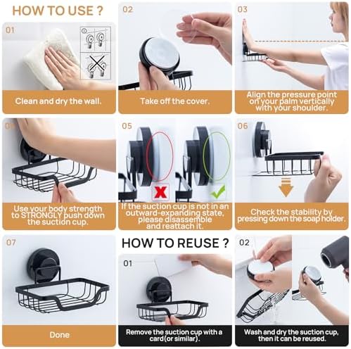 LEVERLOC Suction Soap Dish Black Waterproof No Drilling