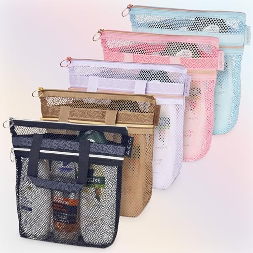 DV Lifestyle Quick-Dry Mesh Shower Bag with Zipper 2 Pockets Pink