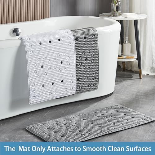 Webos Bathtub Mat Non Slip - Soft Foam Safety Mat with Suction Cups and Drain Holes for Elderly Kids and Home Use White
