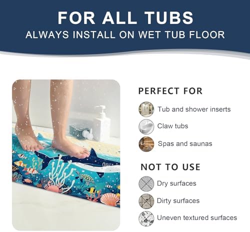 XIYUNTE Kids Bath Mat - 40x16 Non Slip with Suction Cups and Drain Holes