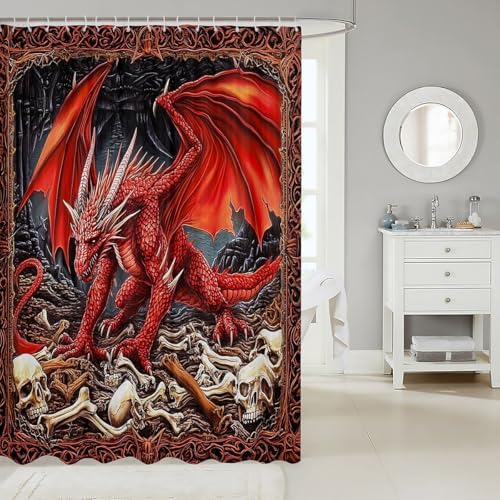 Feelyou Kids Dragon Shower Curtain Set 72x72 Red 1
