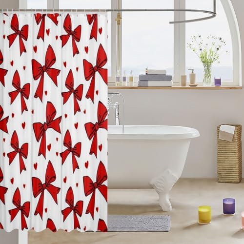 Feelyou Red Bow Shower Curtain Set 72x72 Cute Women