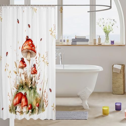 Feelyou Mushroom Bath Curtain with Ladybug Design