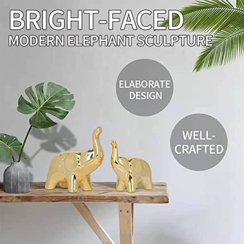 Handmade Ceramic Elephant Statue Pair - Gold Finish