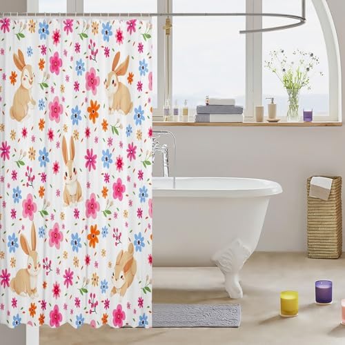 Erosebridal Kids Rabbit Flower Shower Curtain Set