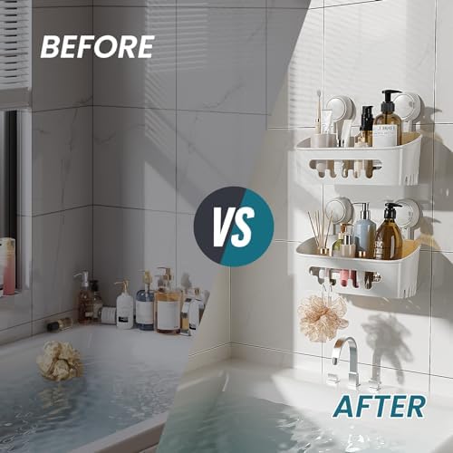 TAILI 2 Pack Heavy Duty Shower Caddy Suction Cup Organizer