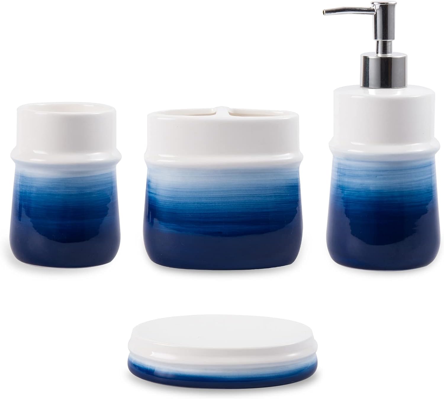Navy Blue 4-Piece Ceramic Bathroom Accessory Set
