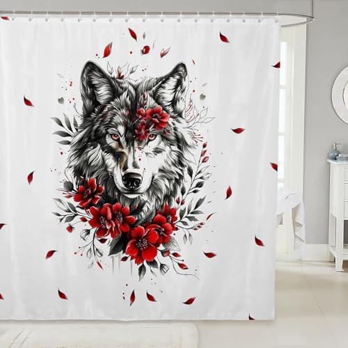 Feelyou Wolf Bath Curtain Set 72x78 Rose Floral