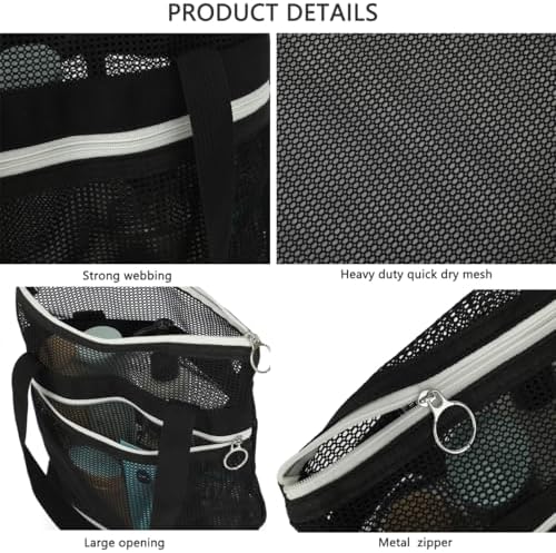 GYEUKHAM Mesh Shower Caddy Quick Dry Portable Toiletry Organizer Black