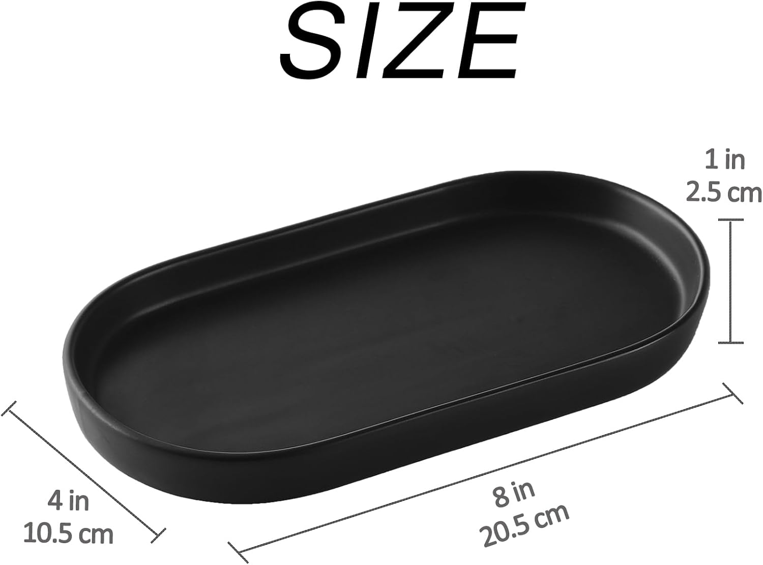 Matte Black Ceramic Soap Dispenser Tray - 8 Inch Vanity Organizer