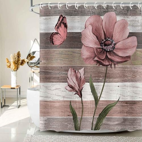 JAWO Teal Floral Shower Curtain Set 72x72 with 12 Hooks