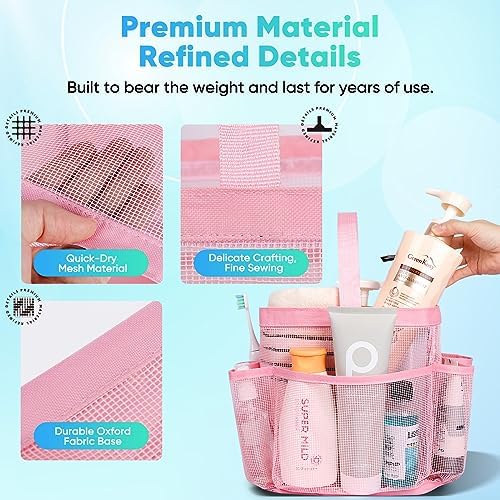 EUDELE Portable Shower Caddy with 8-Pocket Large Capacity - Pink