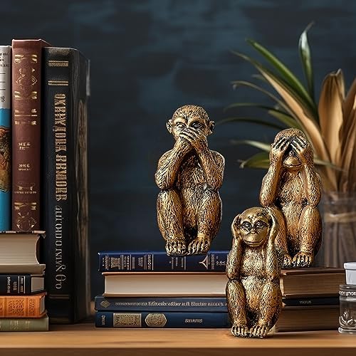 3 Wise Monkeys Statue Set - Resin Bronze Decor